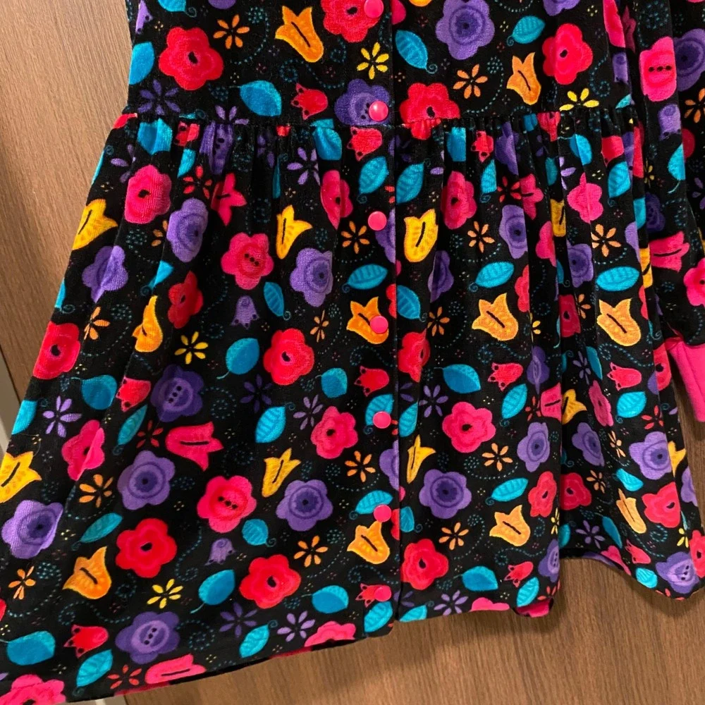 GYMBOREE‎ Girl's Vintage Black Floral Velour Button Front Dress XL Long Sleeve